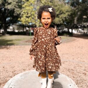 Adorable Brown Floral Dress for Girls